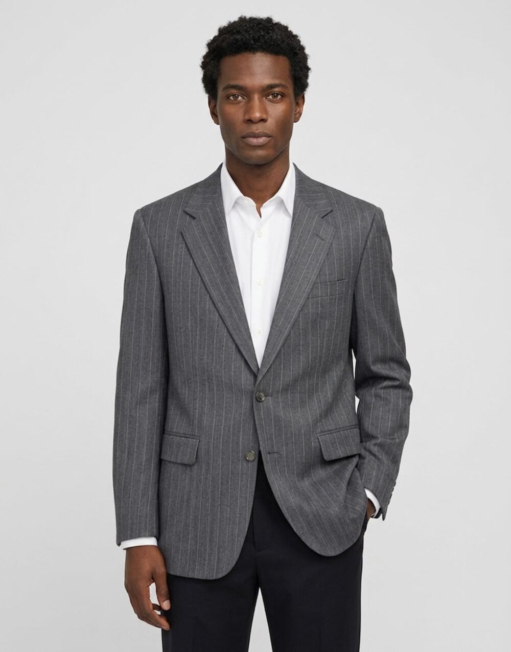 Oscar de la Renta Menswear 100% Wool Gray Pinstripe Lined Jacket Size 44L